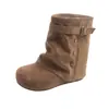 Botas de plataforma Melard femininas 2026, novo estilo versátil, sola grossa, com fivela de cinto e calças que aumentam a altura interna, perfeitas para baixinhas, botas curtas