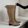 Nuevas botas de moda 2026 con tacón grueso, punta fina francesa, estilo western cowboy para mujer, botas de caña alta apiladas