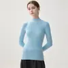 Camiseta básica de cuello semi-alto 100% cachemir puro sin costuras para mujer, cálida de punto ajustada para otoño e invierno