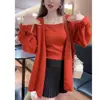 Conjunto de Cardigã de Tricô + Regata Estilo Coreano para Mulheres, Novo Outono e Inverno, Conjunto de Suéter Moderno e Delicado