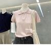 Suéter de Cuello Polo con Cremallera de Cuello Alto Estilo Coreano Suave Elegante Primavera Verano Nuevo Simple Versátil Manga Corta Top para Mujer