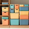 Caja de Almacenamiento con Contraste de Color Morandi para Snacks, Ropa, Artículos Varios, Organizador Doméstico, Cocina, Condimentos, Cesta de Almacenamiento de Plástico con Tapa