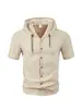 Camisa con Capucha de Lino para Hombre Transfronteriza Amazon Estilo Nuevo Europeo y Americano Verano Color Sólido Casual Holgada de Manga Corta para Hombre