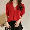 Nuevo Top Coreano de Verano Talla Grande Diseño Coreano Manga Corta de Gasa para Mujer, Blusa Casual Adelgazante para Chicas Tallas Grandes