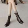 Botas Martin Luxuosas Estilo Retrô com Bico Redondo, Fivela de Cinto e Textura Completa, Outono 2026, Zíper Lateral, Botas de Trabalho Versáteis para Mulheres