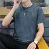 Camiseta de Verano para Hombre de Seda de Hielo de Alta Calidad, Manga Corta, Nueva, Cuello Redondo, Corte Ajustado, Versátil, Transpirable