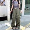 Jeans Americanos Retro con Diseño de Pierna Ancha Plisada para Mujer Hiphop Hip Hop Ropa de Trabajo Multibolsillos Pantalones Combinables