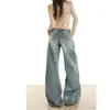 Pantalones de Mezclilla Azules Vintage de Pierna Ancha con Estampado de Bambú 2026 Tendencia Nuevo de Tiro Bajo Holgados Largos