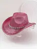 Gorra de Mezclilla Cepillada Color Borgoña Estilo Europeo y Americano Transfronteriza con Pedrería Resistente y Borlas para Fiestas, Escenarios, Celebraciones, Gorra Personalizada de Moda