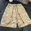 Pantalones Cortos de Punto Retro Graffiti Americano para Hombre, Diseño de Nicho de Verano, Pantalones de Playa Casuales Sueltos