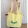 Bolsa de Lona Casual de Gran Capacidad Estilo Coreano para Mujer, Bolsa Tote Versátil con Cierre de Cordón y Diseño de Letras, Bolso de Hombro Portátil Elegante para el Día a Día