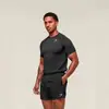Marca de Tendencia Estilo Americano Tiburón Musculoso Nuevo Deportivo de Tendencia Fitness Camiseta para Hombre Estampada Manga Corta Ajustada