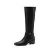 Botas Altas de Moda Estilo Británico 5.5cm Adelgazantes 2026 Otoño/Invierno Nuevas Punta Cuadrada Tacón Grueso Hasta la Rodilla Botas de Jinete Mujer