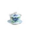 Jade Rojo Montaña Barro Blanco Porcelana Blanca Pintado a Mano Flor Azul Pequeña Gradiente Azul Cerámica Gaiwan Juego de Té Kung Fu Hogar Taza de Té Delgada