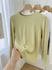 Camiseta de Manga Larga de Color Sólido con Cuello Redondo y Base de Canalé Suave y Delicada para Mujer 2026 Ropa Interior Hombro Normal Camiseta Casual