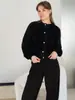 Cardigan Curto de Malha Transfronteiriço para Mulheres no Outono e Inverno, Suéter Solto e Preguiçoso de Imitação de Visom com Mangas Longas, Top e Jaqueta Estilo Ocidental