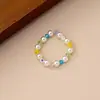 Cristal Colorido Dopamina Pérola Swarovski Anel Azul Simples e Estiloso Joia de Mão Elegante com Contas