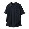 Camisa Polo Tricotada Masculina de Verão com Toque Fresco, Design Vazado e Mangas Curtas