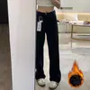 Jeans Negros de Pierna Recta para Mujer Otoño e Invierno Nuevos de Cintura Alta Adelgazantes Versátiles Talla Grande para Chicas Gorditas Pantalones Anchos Sueltos