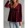 Otoño/Invierno 2026 Nueva Ropa Europea y Americana para Mujer Comercio Transfronterizo Venta al por Mayor Cuello en V Lazo Terciopelo Casual Holgado Manga Larga Top