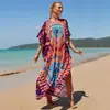 Camisa Protectora Solar de Playa Estampada de Rayón Europea y Americana al por Mayor, Vestido Sexy Holgado de Vacaciones, Cubre Traje de Baño Bikini