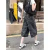 Pantalones Capri de Mezclilla de Cintura Alta Estilo Retro Americano para Mujer Pantalones Camuflados Verano Nuevo 2025 Pierna Recta Pierna Ancha Pantalones de Longitud Media
