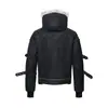 Chaqueta de Cuero Acolchada con Capucha y Cremallera con Correa Extraíble Chaqueta de Algodón para Hombre Sentido de Diseño Punk Personalidad de Nicho Cuero PU