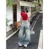 Jeans Azul Largo de Verão Fino Estilo Americano Retrô Resistente para Mulheres, Calça Nova Reta com Barra até o Chão