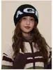 Gorro de Punto Jacquard Simple Estilo Coreano con Pelo Largo para Mujer en Otoño e Invierno, Cálido y Versátil, Gorro Frío que Favorece el Rostro para Estudiantes de Primaria y Parejas