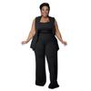 Amazon Comercio Exterior Transfronterizo Mujer chica gordita Color Sólido Ajustado Talla Grande Mujer Europeo y Americano Mujer Traje de Verano de Tres Piezas