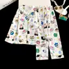 Conjunto de ropa de casa para niños con cuello de solapa, adecuado para primavera y otoño, fino y ligero, cárdigan de manga larga, estilo coreano, pijama de algodón con estampado de nubes para niñas