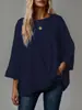 Ropa Cruzada Europea y Americana para Mujer Tallas Grandes Primavera/Verano 2026 Nueva Camiseta de Color Sólido con Cuello Redondo de Corte Holgado y Manga Tres Cuartos Tallas Grandes Cruzada