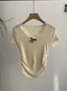 Tejido de punto con escote en V y lazo, manga corta, para mujer, verano, puro dulce, sexy, estilo ballet, top ajustado, corto