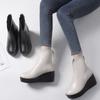 Botas de cuña de piel auténtica para otoño e invierno de 2024, botas de piel de vaca con plataforma y suela gruesa, botas de algodón con forro polar, botas individuales con plataforma.