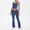 Traje de Yoga Deportivo de Dos Piezas Transfronterizo de Doble Cara Cepillado a Contraste Ajustado Transpirable Cruzado de Pierna Ancha para Deportes Correr Fitness
