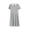 Vestido polo estilo colegial rejuvenecedor, talla grande para mujer, verano 2026, entallado a la cintura, adelgazante, disponible en estilos largo y corto 234421