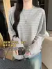 K2736 Camiseta rayada de manga larga con cuello redondo personalizada para mujer, estilo retro americano casual holgado de principios de otoño, top básico