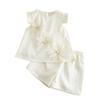 Elegante Conjunto de Niña Estilo Chanel 2026 Conjunto de Verano con Top de Manga Acampanada Floral 3D y Shorts Conjunto de Dos Piezas