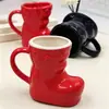 Caneca Cerâmica Divertida Estrela Desenho Animado Presente de Natal Formato de Bota Copo de Água Design Criativo Caneca com Relevo 3D