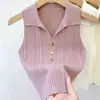 Colete de Tricô sem Mangas Gola Polo de Cintura Alta Estilo Chanel para Mulheres, Estilo de Rua de Verão, Slim Fit, Sexy, Top que Realça o Busto