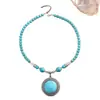 Collar Redondo de Piedra con Cuentas Estilo Étnico Retro, Cadena Elegante para Suéter, Lujo Ligero, Sensación de Alta Gama, Collar Exagerado para Mujer