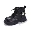 Botas curtas quentes forradas com fleece para crianças, coleção de inverno 2025, design fofo de coelho com strass, botas estilo Martin para meninas, tamanhos médios e grandes, botas de algodão de camada dupla