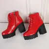Botas Martin impermeables de plataforma con tacón cuadrado de color liso, puntera redonda, suela gruesa, cremallera lateral, para otoño e invierno, talla grande, tacón ultraligero, botas cortas para mujer