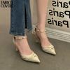 Tacones Altos de Aguja Estilo Francés de Punta Hueca Sandalias Sexy de Una Tira para Mujer Verano 2025 Zapatos Nuevos de Dama de Honor de Punta Cerrada