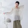 Estilo Nacional Charme Antigo Fantasia de Dança Feminina Camisa de Renda Lapela Manga Longa Camisa Moderna Clássica Tendência Top para Prática de Dança