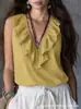 2026 Verano Europeo y Americano Transfronterizo Amazon Nuevo Top de Moda Elegante de Color Sólido sin Mangas con Cuello en V y Volantes