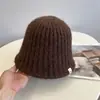 Chapéu de Pescador Costurado em Tricô Canelado Estilo Coreano para Mulheres, Outono e Inverno, Circunferência da Cabeça Grande, Cor Sólida Estilo Coreano, Simples e Quente