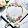 Pulseira de Vidro de Cristal Explosão Girassol por Atacado para Mulheres, Versátil e Sofisticada Estilo Coreano Estudante Pulseira de Miçangas Girassol