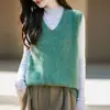 Colete de tricô estilo francês para mulheres, gola V, sem mangas, lã, adequado para o trabalho, quente e pode ser usado em camadas como uma peça externa.