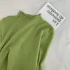 Suéter de outono e inverno estilo coreano 2024 novo, versátil, cor sólida, gola alta parcial, manga longa, blusa básica para mulheres